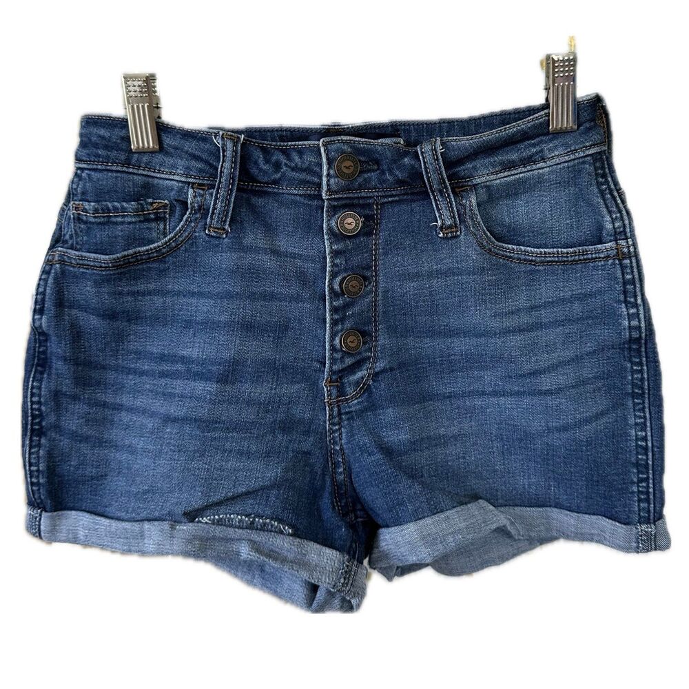 Hollister Curvy High Rise Button Fly Stretch Folded Hem Denim Jeans Shorts 27